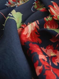 Best Next Print Puff Sleeve Midi Dress Navy Blue Floral