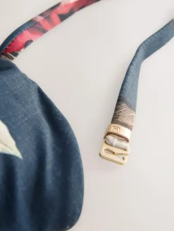 Next Navy Blue Floral Shaping Tummy Control Bandeau Swimsuit^Women Swimwear