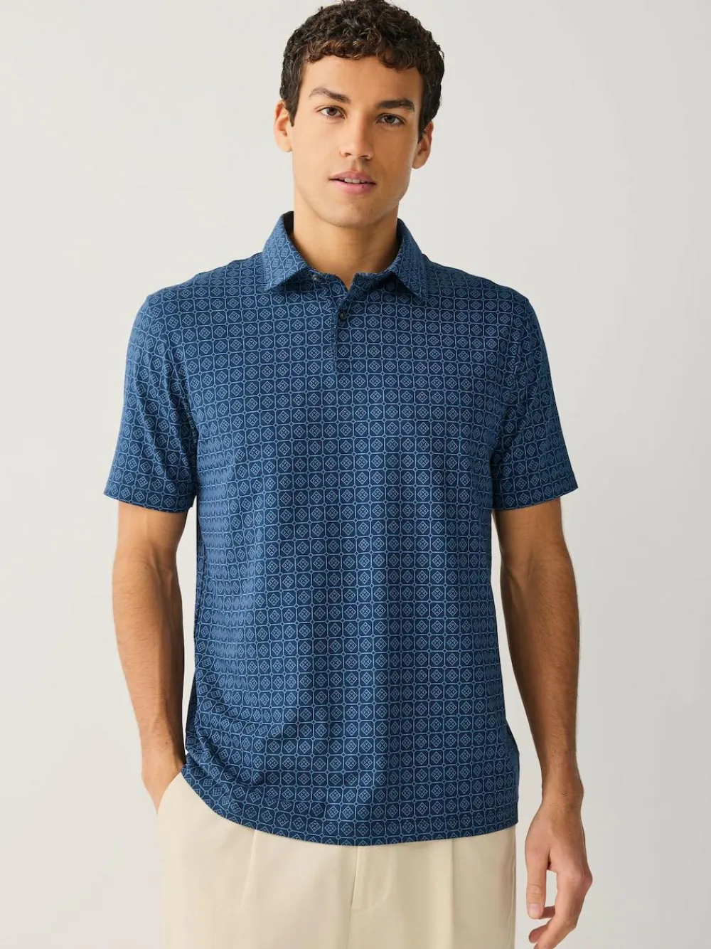 Next Navy Blue Geo Regular Fit Short Sleeve Jersey Polo Shirts 3 Pack^ Tops & T-Shirts