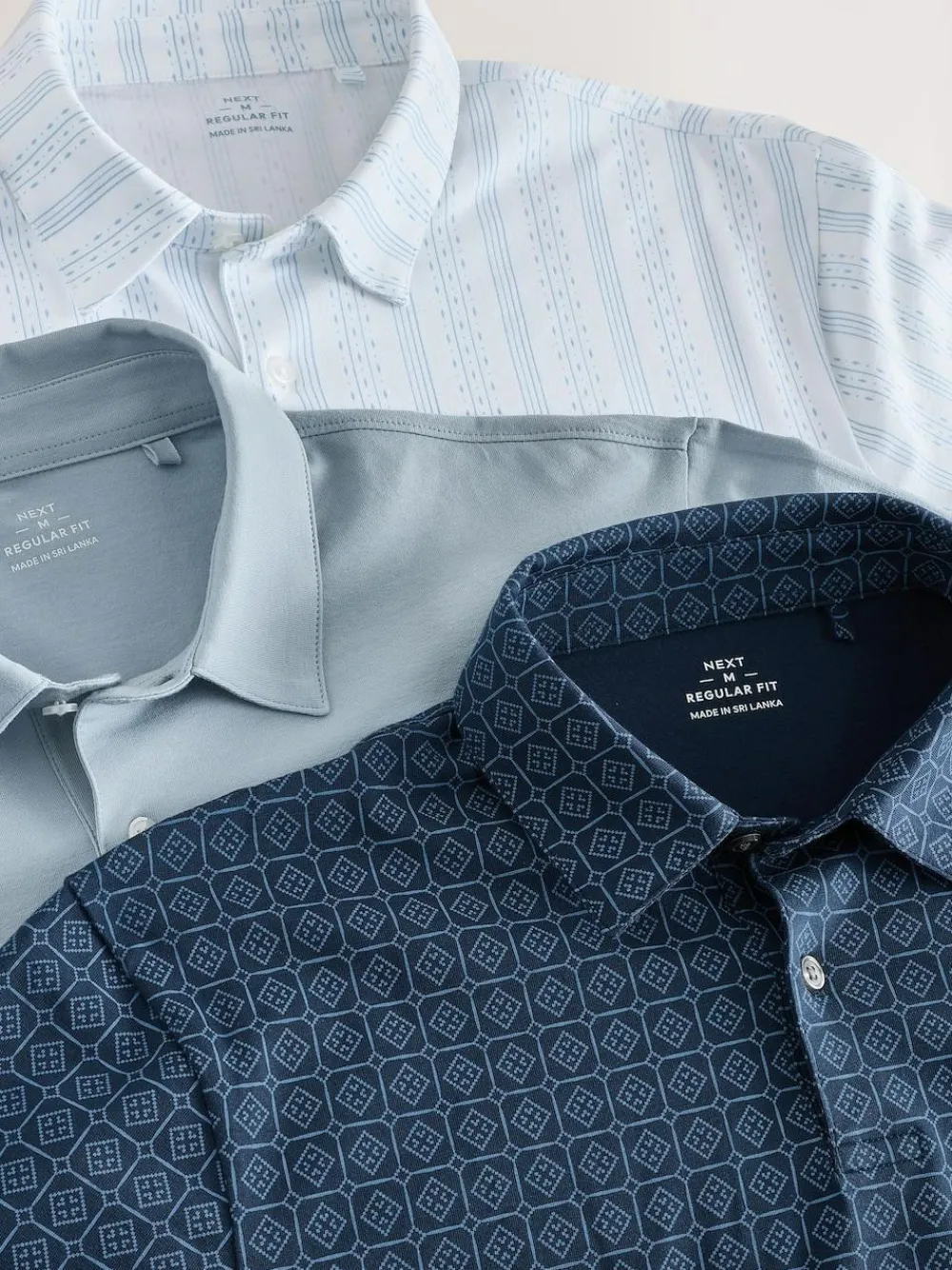 Next Navy Blue Geo Regular Fit Short Sleeve Jersey Polo Shirts 3 Pack^ Tops & T-Shirts