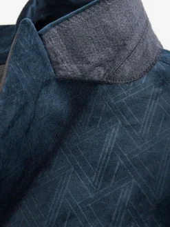 Online Next Slim Fit Patterned Velvet Blazer Navy Blue Geometric