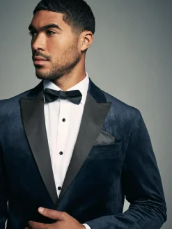 Online Next Slim Fit Patterned Velvet Blazer Navy Blue Geometric