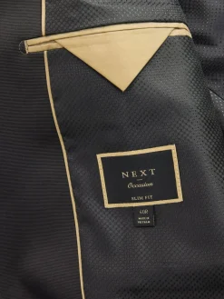 Online Next Slim Fit Patterned Velvet Blazer Navy Blue Geometric