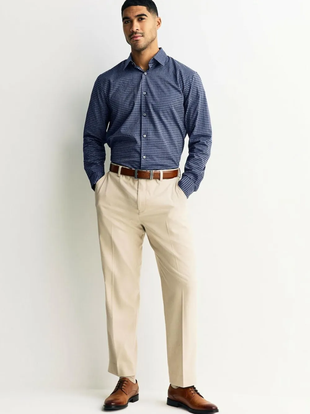 Hot Next Regular Fit N.Premium Long Sleeve Soft Touch Smart Shirt Navy Blue Gingham