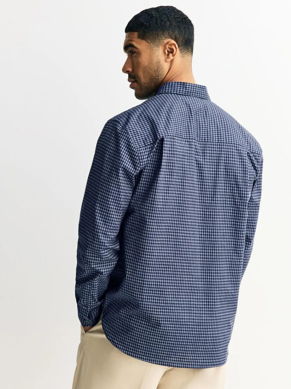 Hot Next Regular Fit N.Premium Long Sleeve Soft Touch Smart Shirt Navy Blue Gingham