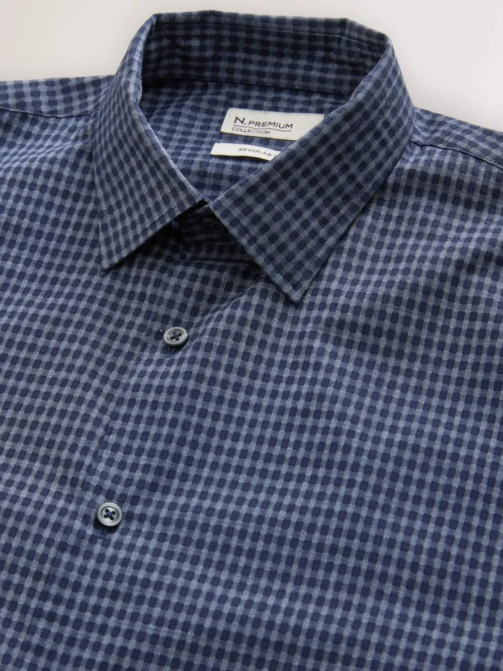Hot Next Regular Fit N.Premium Long Sleeve Soft Touch Smart Shirt Navy Blue Gingham