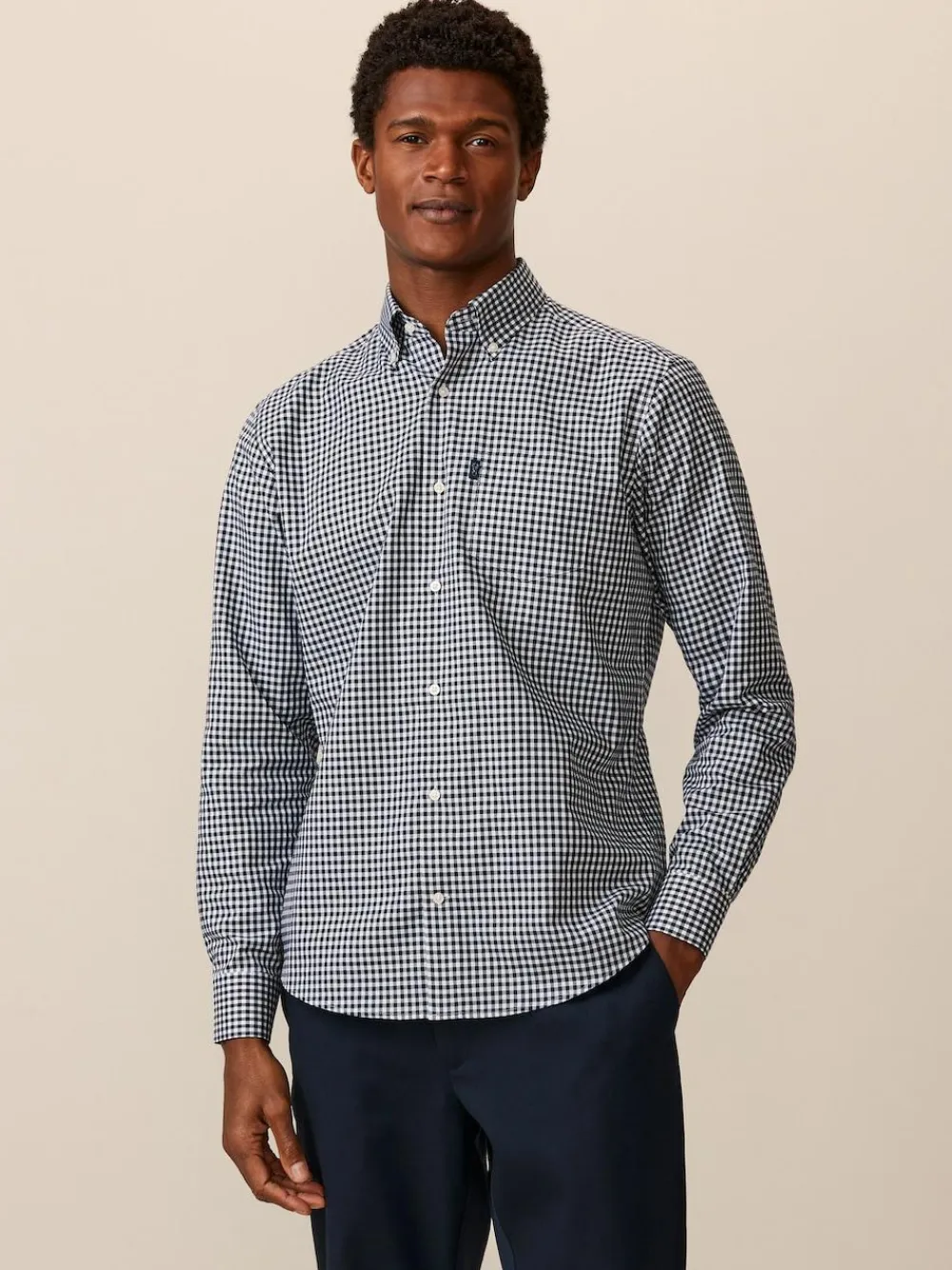 Clearance Next Navy Blue Gingham Regular Fit Easy Iron Button Down Oxford Shirt