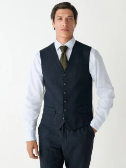 Best Next Herringbone Wool Blend Suit Waistcoast Navy Blue