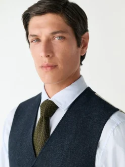 Best Next Herringbone Wool Blend Suit Waistcoast Navy Blue