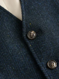 Best Next Herringbone Wool Blend Suit Waistcoast Navy Blue