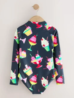 Clearance Next Navy Blue Ice Cream Long Sleeve Sunsafe Swimsuit (3mths-16yrs)