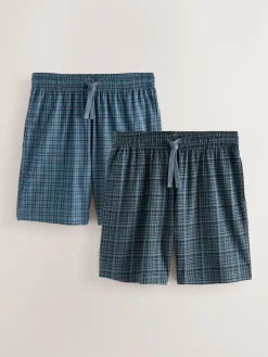 Next Navy Blue Jersey Check Pyjamas Shorts 2 Pack^ Nightwear|Pyjamas