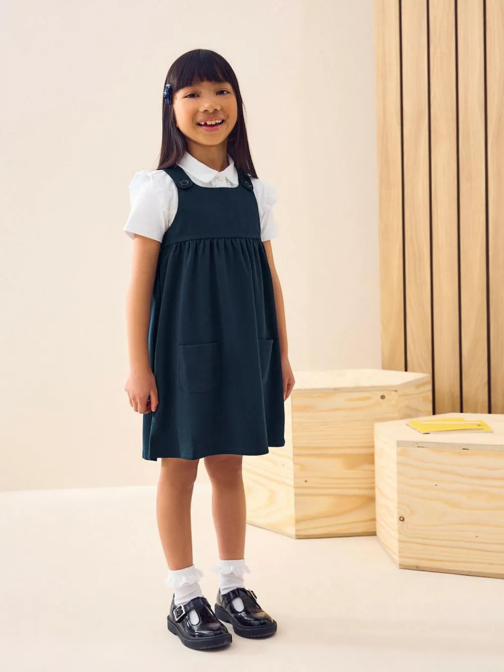 Sale Next Jersey Stretch Pinafore School Dress (3-14yrs) Navy Blue