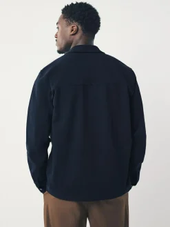 Next Navy Blue Jersey Twill Popper Shacket^ Occasionwear|Coats & Jackets