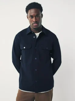 Next Navy Blue Jersey Twill Popper Shacket^ Occasionwear|Coats & Jackets