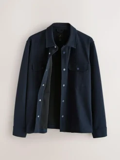 Next Navy Blue Jersey Twill Popper Shacket^ Occasionwear|Coats & Jackets