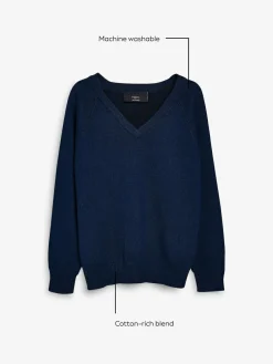 Best Next Navy Blue Knitted V-Neck School Jumper (3-16yrs)