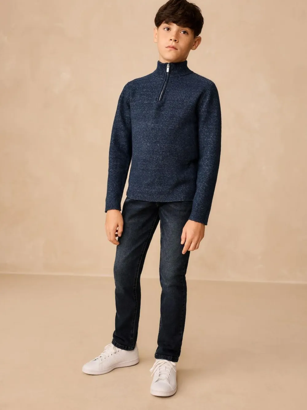 New Next Knitted Zip Neck Jumper (3-16yrs) Navy Blue