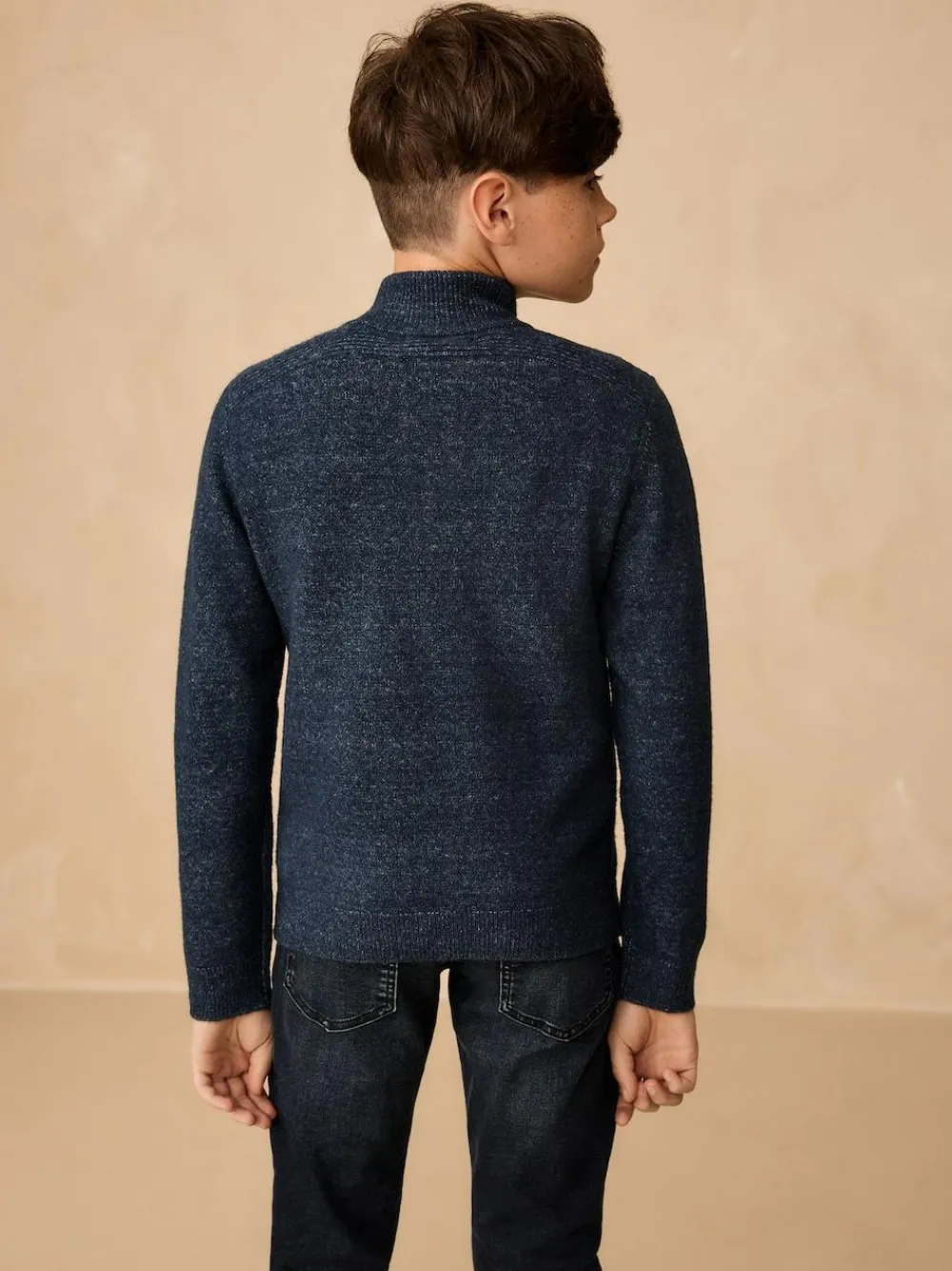 New Next Knitted Zip Neck Jumper (3-16yrs) Navy Blue
