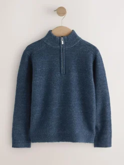 New Next Knitted Zip Neck Jumper (3-16yrs) Navy Blue