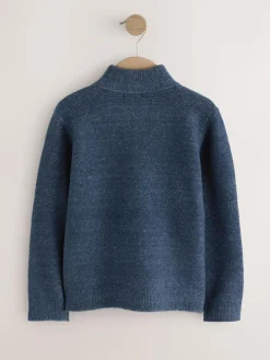 New Next Knitted Zip Neck Jumper (3-16yrs) Navy Blue