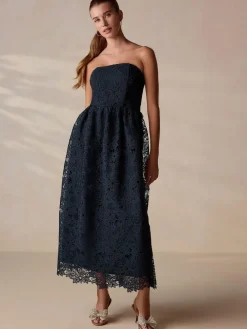Next Navy Blue Lace Bandeau Midi Dress^Women Occasion Dresses|Midi Dresses