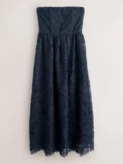 Next Navy Blue Lace Bandeau Midi Dress^Women Occasion Dresses|Midi Dresses
