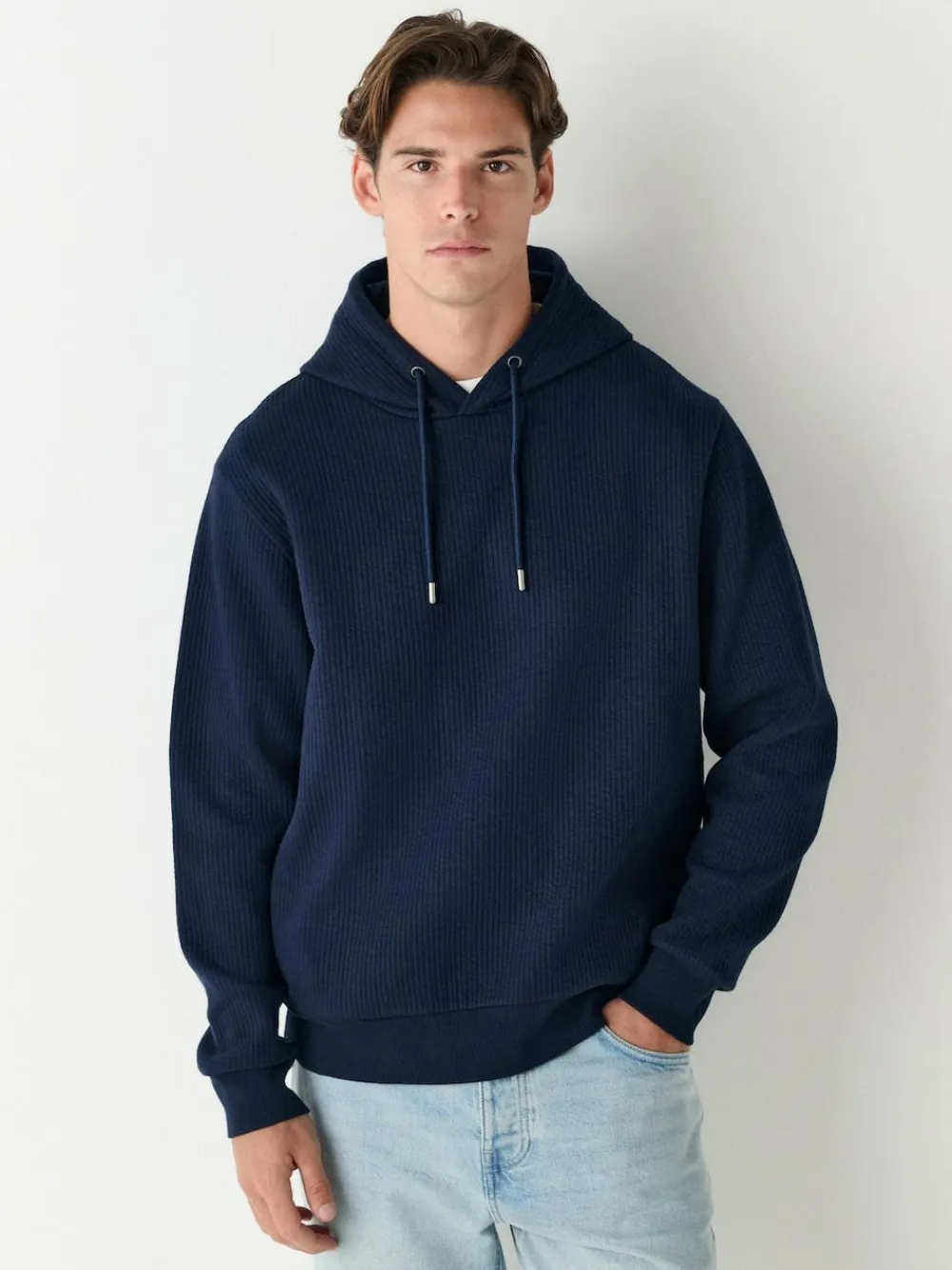 Sale Next Linear Texture Hoodie Navy Blue