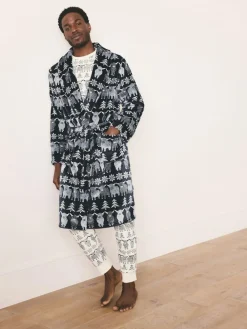 Next Navy Blue Matching Family Christmas Fairisle Pattern Hamish The Highland Cow Dressing Gown^ Bathrobe