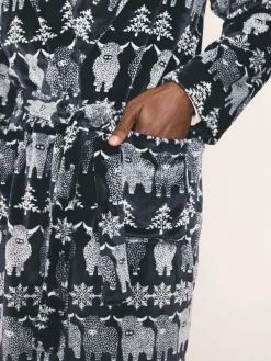 Next Navy Blue Matching Family Christmas Fairisle Pattern Hamish The Highland Cow Dressing Gown^ Bathrobe