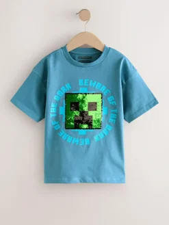 Next Navy Blue Minecraft Sequin T-Shirt (3-16yrs)^BOY T-Shirts