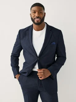 Best Next Navy Blue Muscle Fit Motionflex Stretch Stripe Suit Jacket