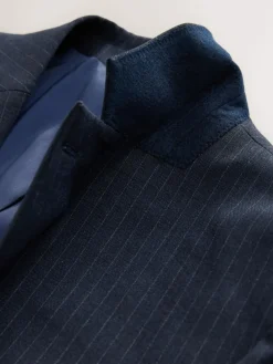 Best Next Navy Blue Muscle Fit Motionflex Stretch Stripe Suit Jacket