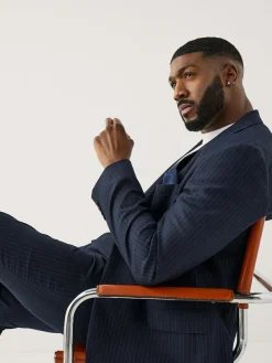 Best Next Navy Blue Muscle Fit Motionflex Stretch Stripe Suit Jacket