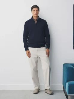 Best Next Navy Blue Plain N.Premium Regular Fit 100% Cotton Premium Quarter Zip Jumper