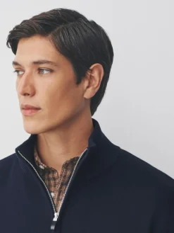 Best Next Navy Blue Plain N.Premium Regular Fit 100% Cotton Premium Quarter Zip Jumper