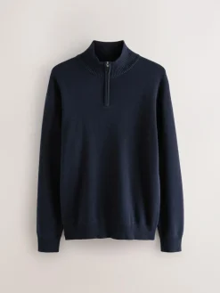 Best Next Navy Blue Plain N.Premium Regular Fit 100% Cotton Premium Quarter Zip Jumper