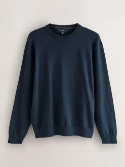 Sale Next Plain Regular Fit Cotton Rich Crew Neck Jumper Navy Blue
