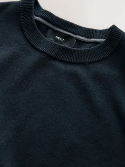 Sale Next Plain Regular Fit Cotton Rich Crew Neck Jumper Navy Blue
