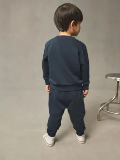 New Next Navy Blue Plain Sweatshirt And Joggers Set (3mths-7yrs)
