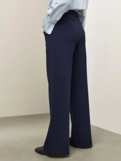 Best Next Ponte Wide Leg Trousers With Gold Button Detailing Navy Blue