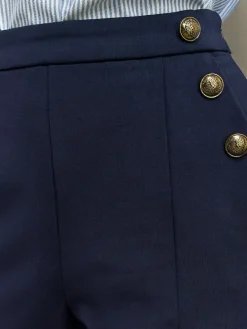 Best Next Ponte Wide Leg Trousers With Gold Button Detailing Navy Blue