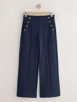 Best Next Ponte Wide Leg Trousers With Gold Button Detailing Navy Blue