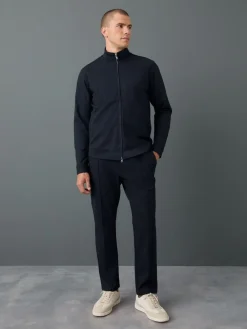 Hot Next Premium Smart Funnel Neck Zip Through With Wool Navy Blue