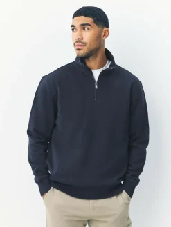 Next Navy Blue Quarter Zip Cotton Rich Jersey Sweatshirt^ Nightwear|Sweatshirts & Hoodies