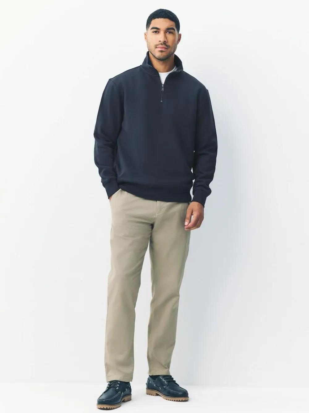 Next Navy Blue Quarter Zip Cotton Rich Jersey Sweatshirt^ Nightwear|Sweatshirts & Hoodies