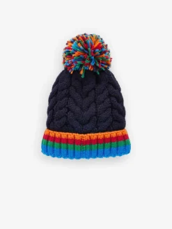 Sale Next Pom Beanie Hat (3mths-16yrs) Navy Blue Rainbow Rib