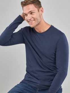 Next Navy Blue Regular Fit Long Sleeve Crew Neck T-Shirt^ Nightwear|Tops & T-Shirts