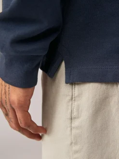 Clearance Next Navy Blue Regular Fit Long Sleeve Pique Polo Shirt