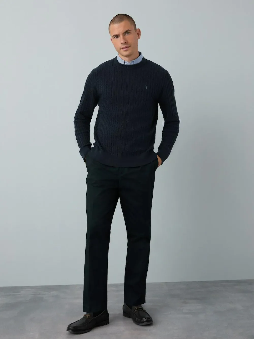 Best Next Navy Blue Regular Fit Mini Cable Mock Shirt Jumper